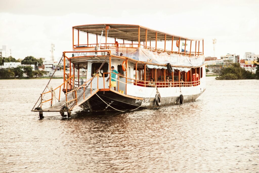 A picturesque boat ride on a serene Brazilian river, perfect for a relaxing adventure.